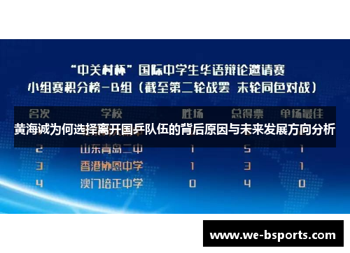 黄海诚为何选择离开国乒队伍的背后原因与未来发展方向分析